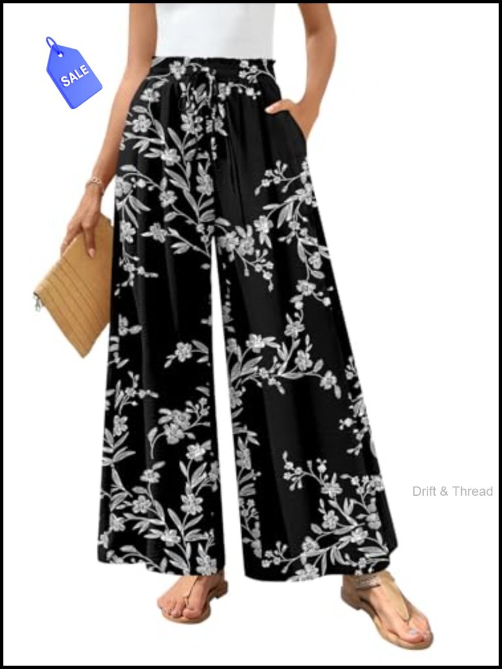 Wide Leg Palazzo Pants High Waisted Drawstring Loose Flowy Business Casual